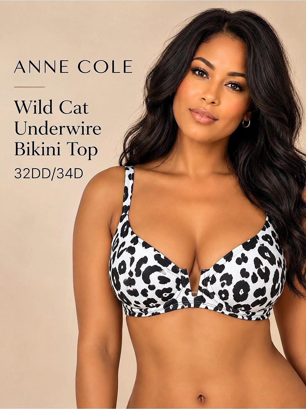 Anne Cole Wild Cat V-Wire Underwire Bikini Top 32DD/34D NWT